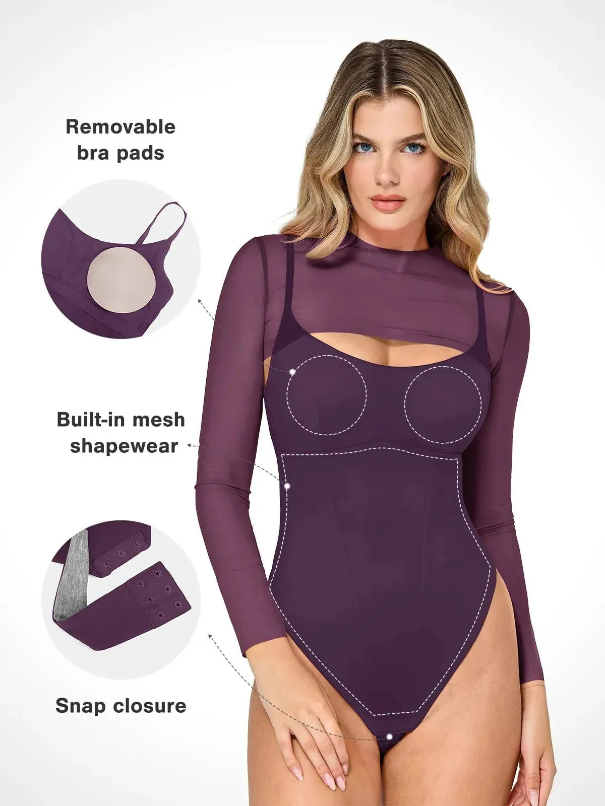 Shapewear Long Sleeve Mesh Shrug Sculpting Bodysuit Set