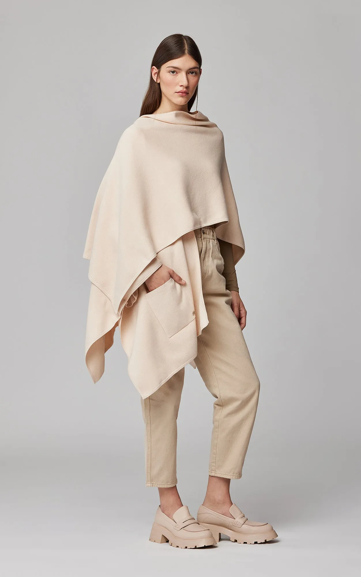 SOIA&KYO ATHENA - Asymmetric Knit Cape With Patch Pocket