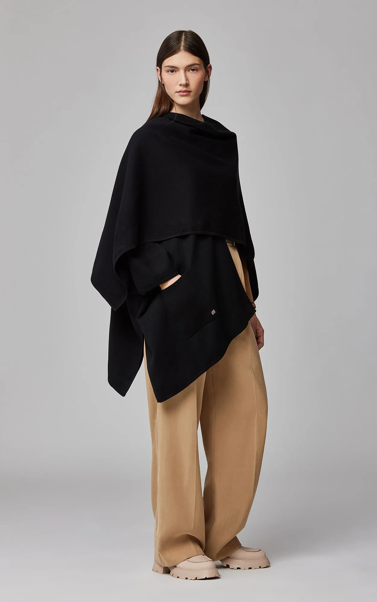 SOIA&KYO ATHENA - Asymmetric Knit Cape With Patch Pocket