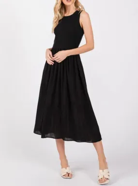 Spenser Ribbed Contrast Sleeveless Midi Dress in Black