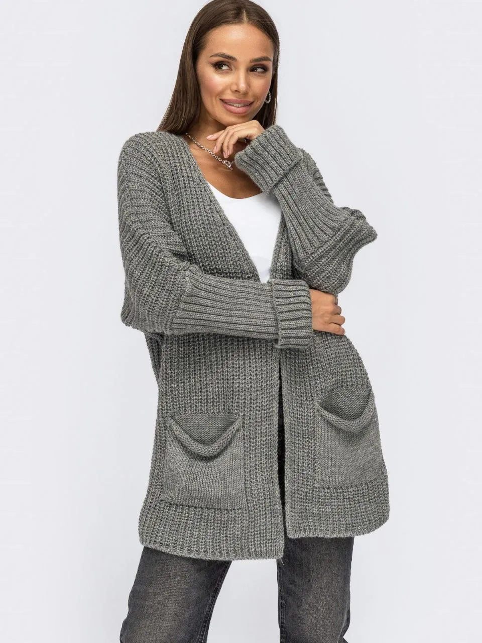 Stylish Knitted Slip On Cardigan with Pockets M-XXL