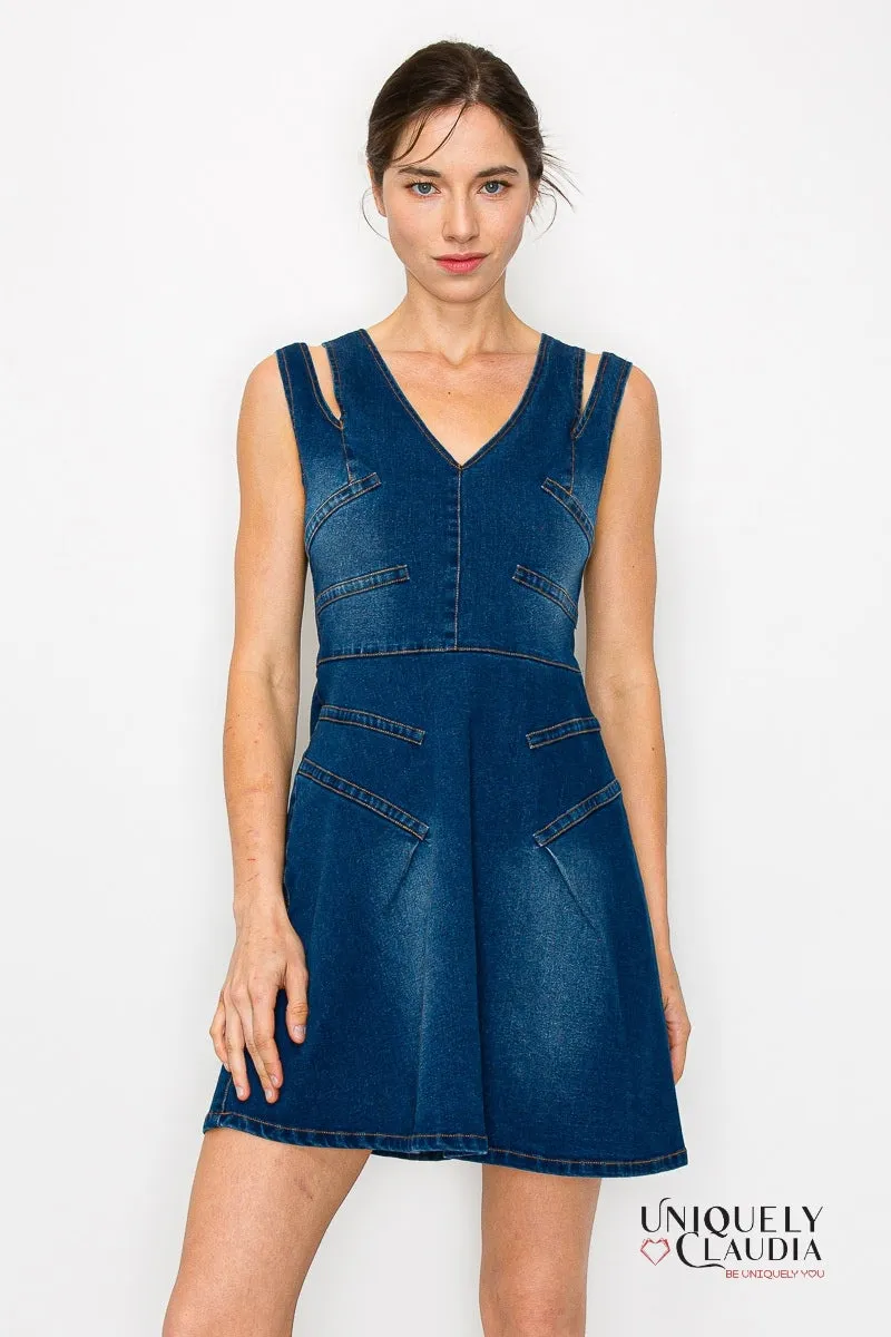 Tabitha Cut Out Slit Straps Denim Mini Dress