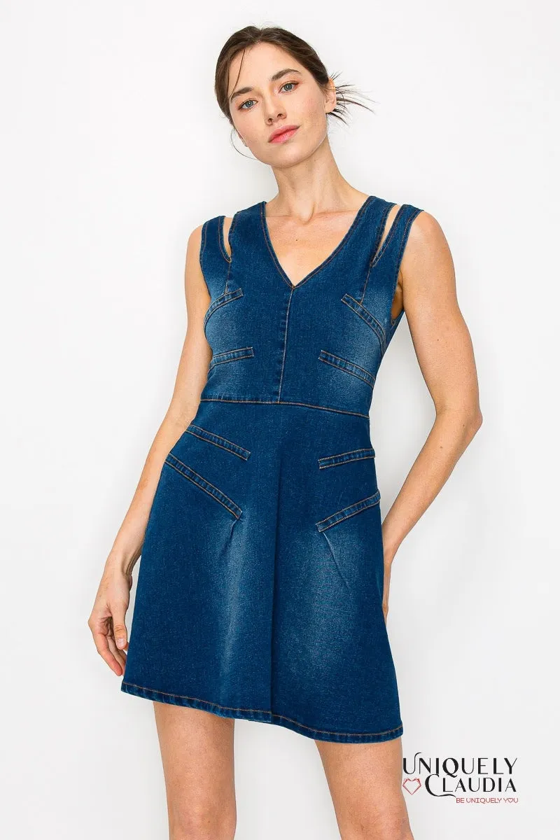 Tabitha Cut Out Slit Straps Denim Mini Dress