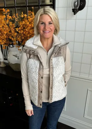 Taupe and Neutral Sherpa Vest