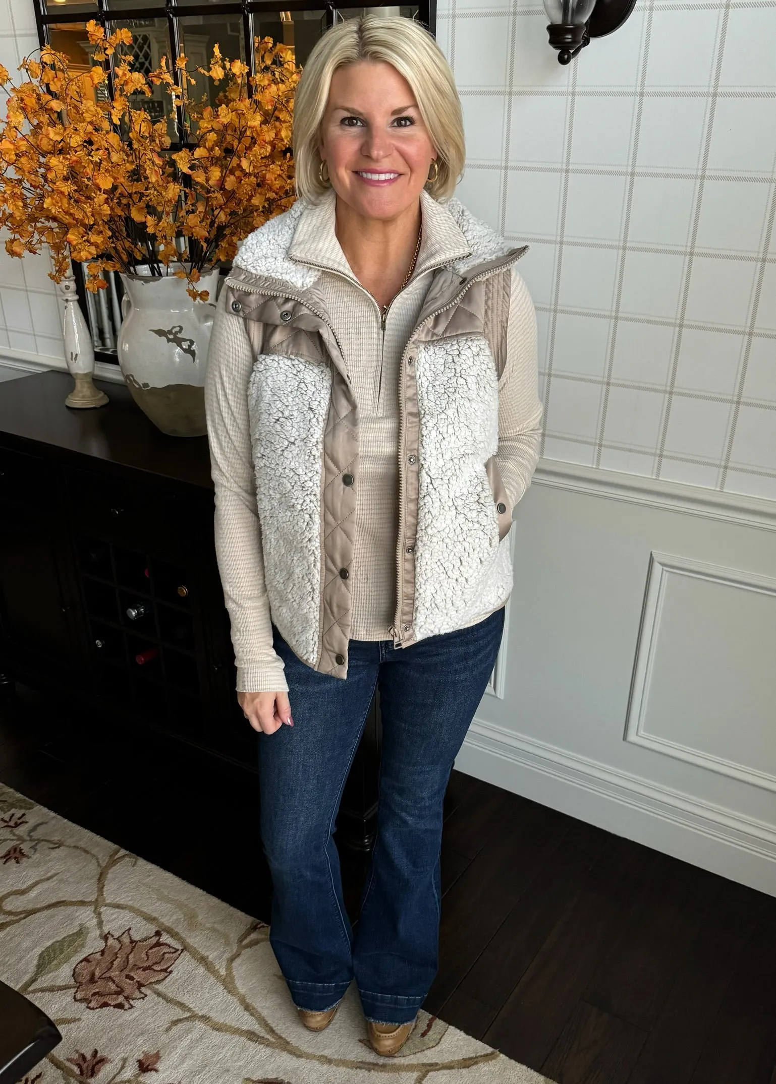 Taupe and Neutral Sherpa Vest