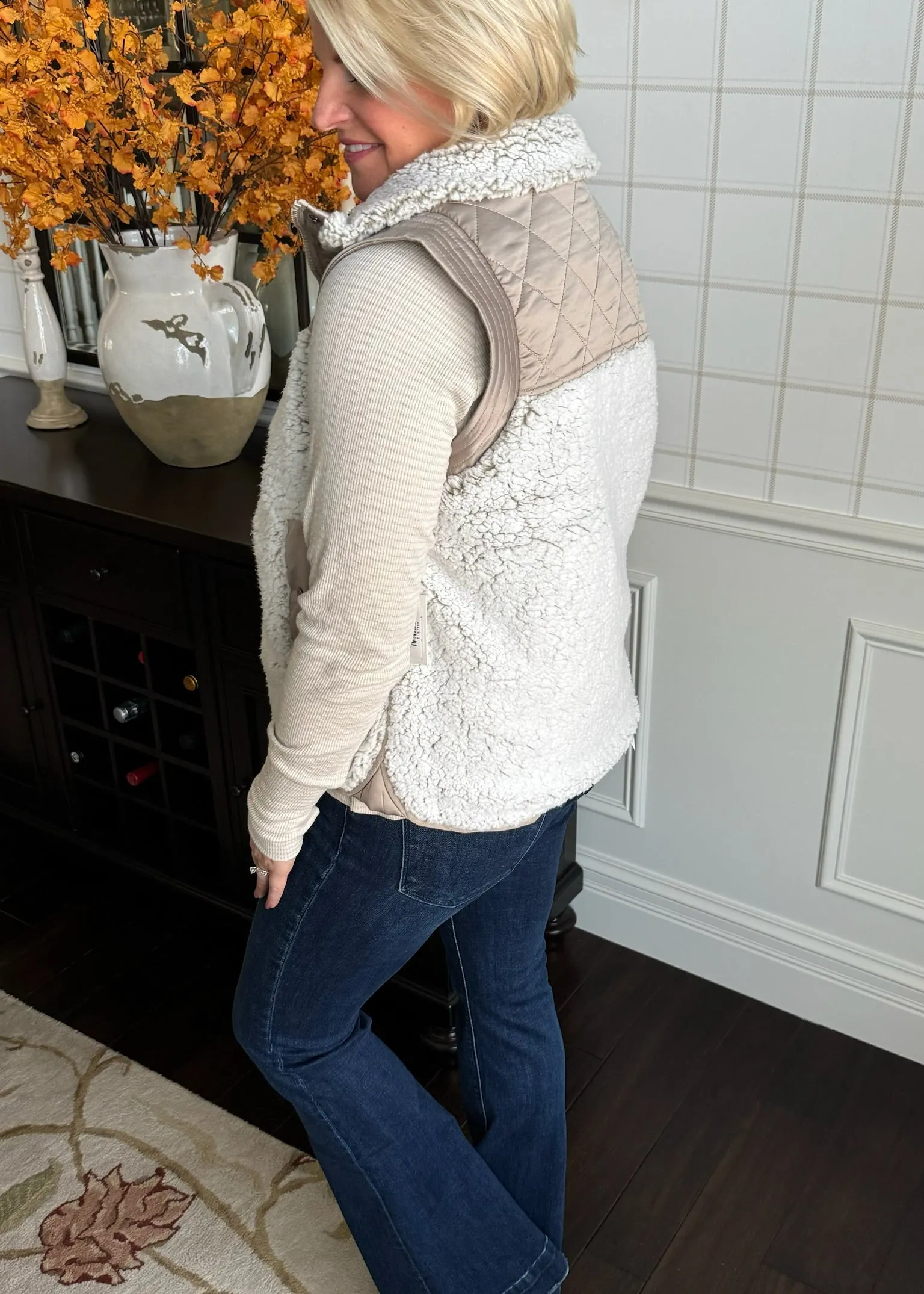 Taupe and Neutral Sherpa Vest