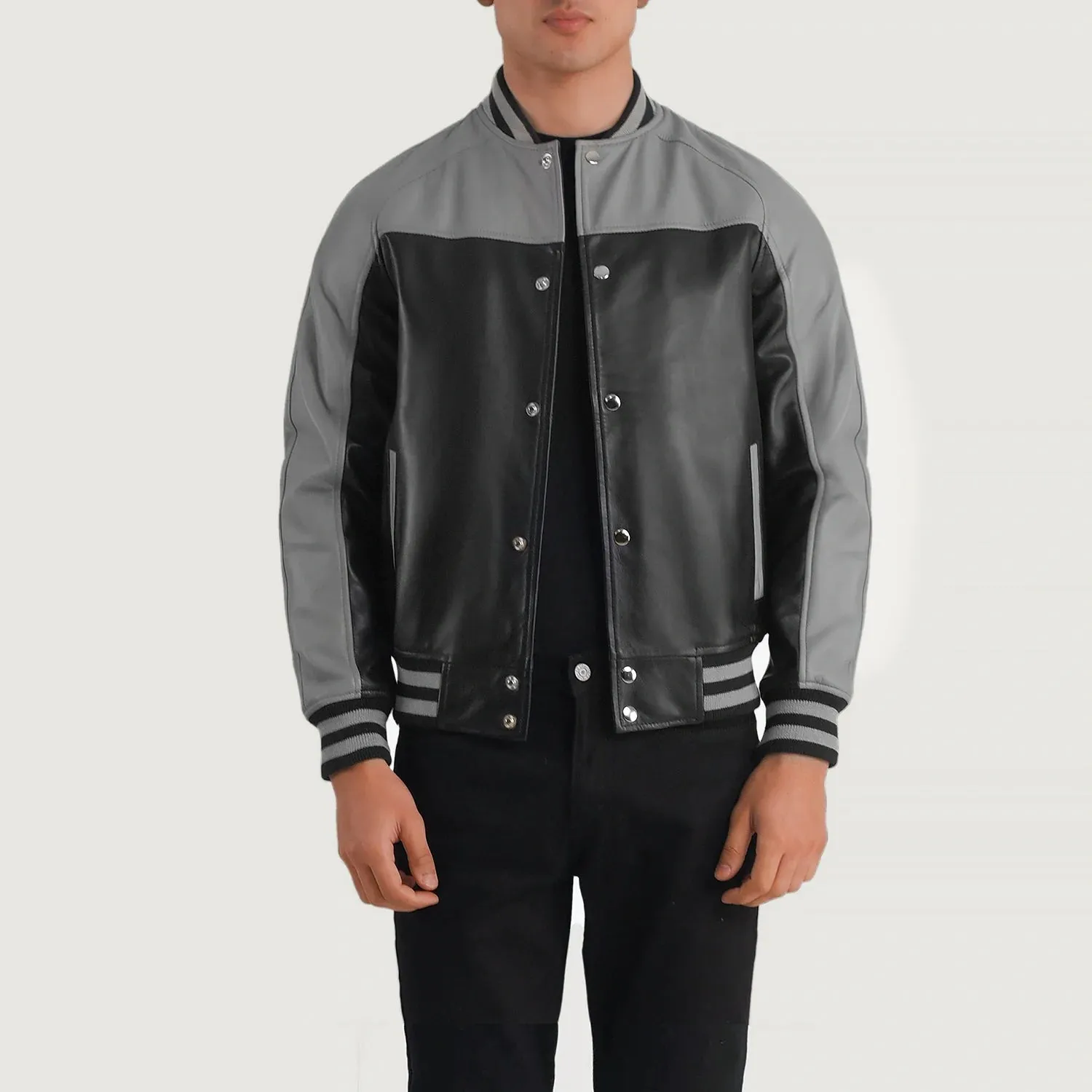 Terrance Black & Grey Leather Varsity Jacket