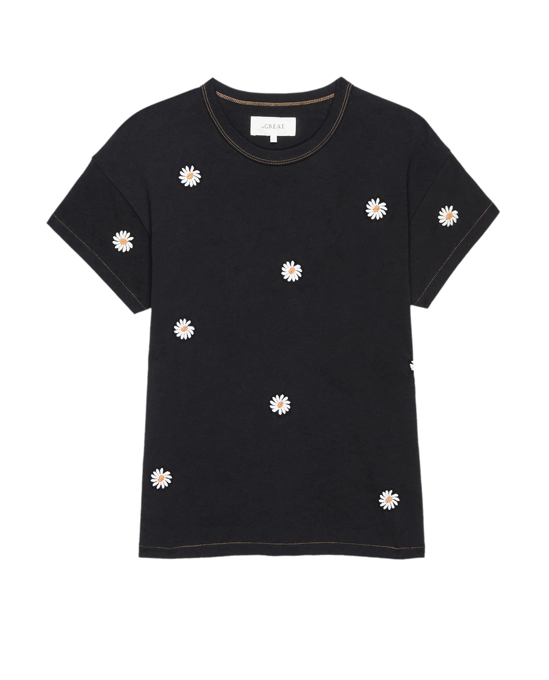 The Boxy Crew. Embroidered -- Almost Black with Daisy Embroidery