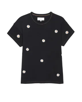 The Boxy Crew. Embroidered -- Almost Black with Daisy Embroidery