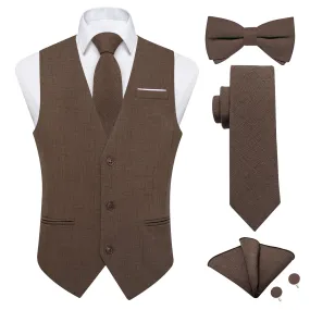 Ties2you Umber Brown Solid Jacquard Men's Vest Necktie Bowtie Set