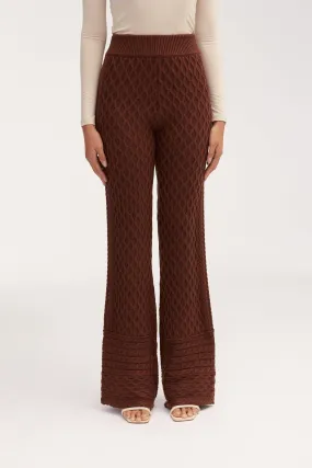 Vanessa Diamond Knit Wide Leg Pants - Dark Brown