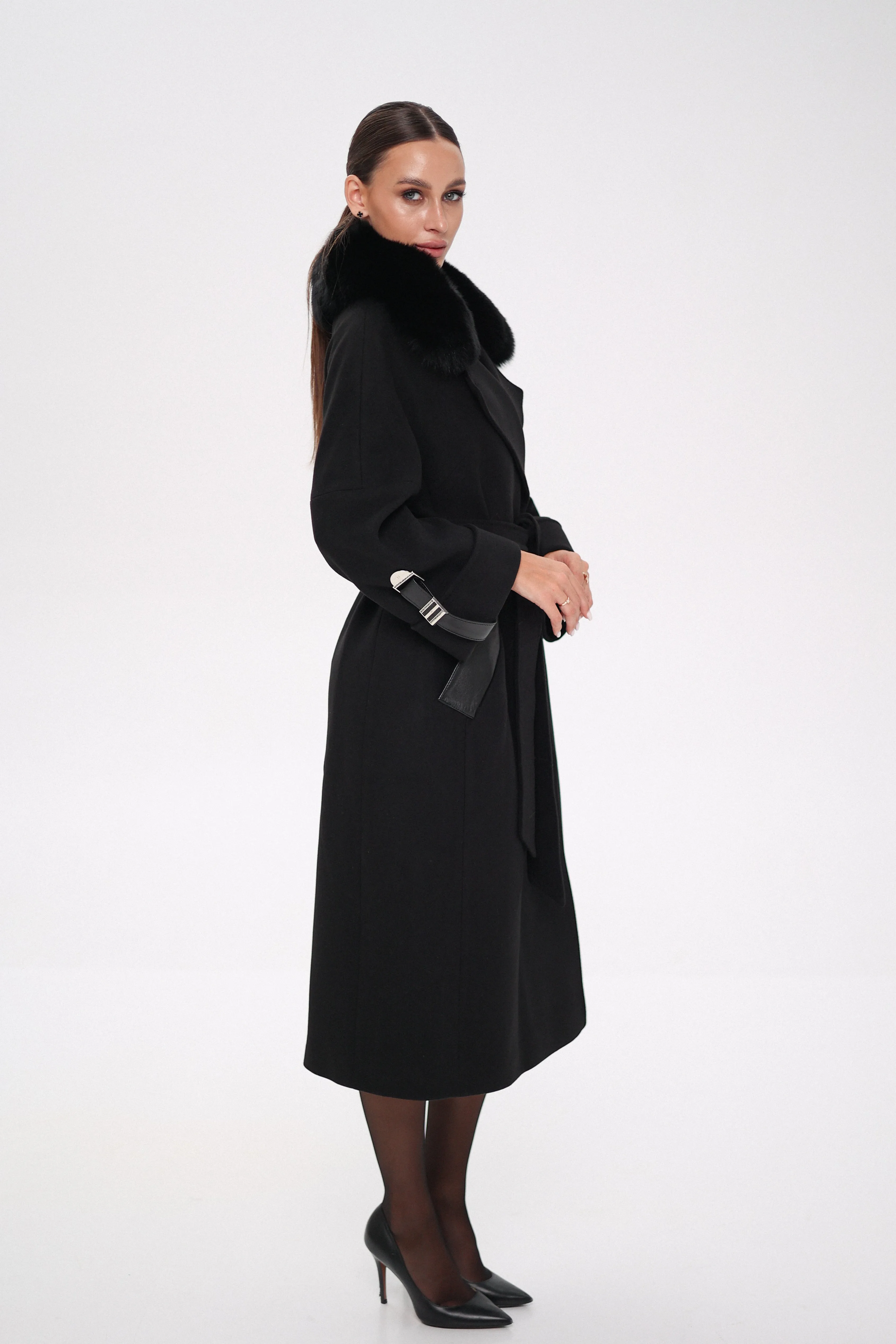 Vienna Genuine Polar Fox Leather Trim Cashmere Wool Coat