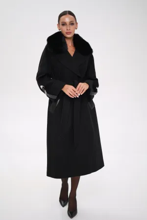 Vienna Genuine Polar Fox Leather Trim Cashmere Wool Coat