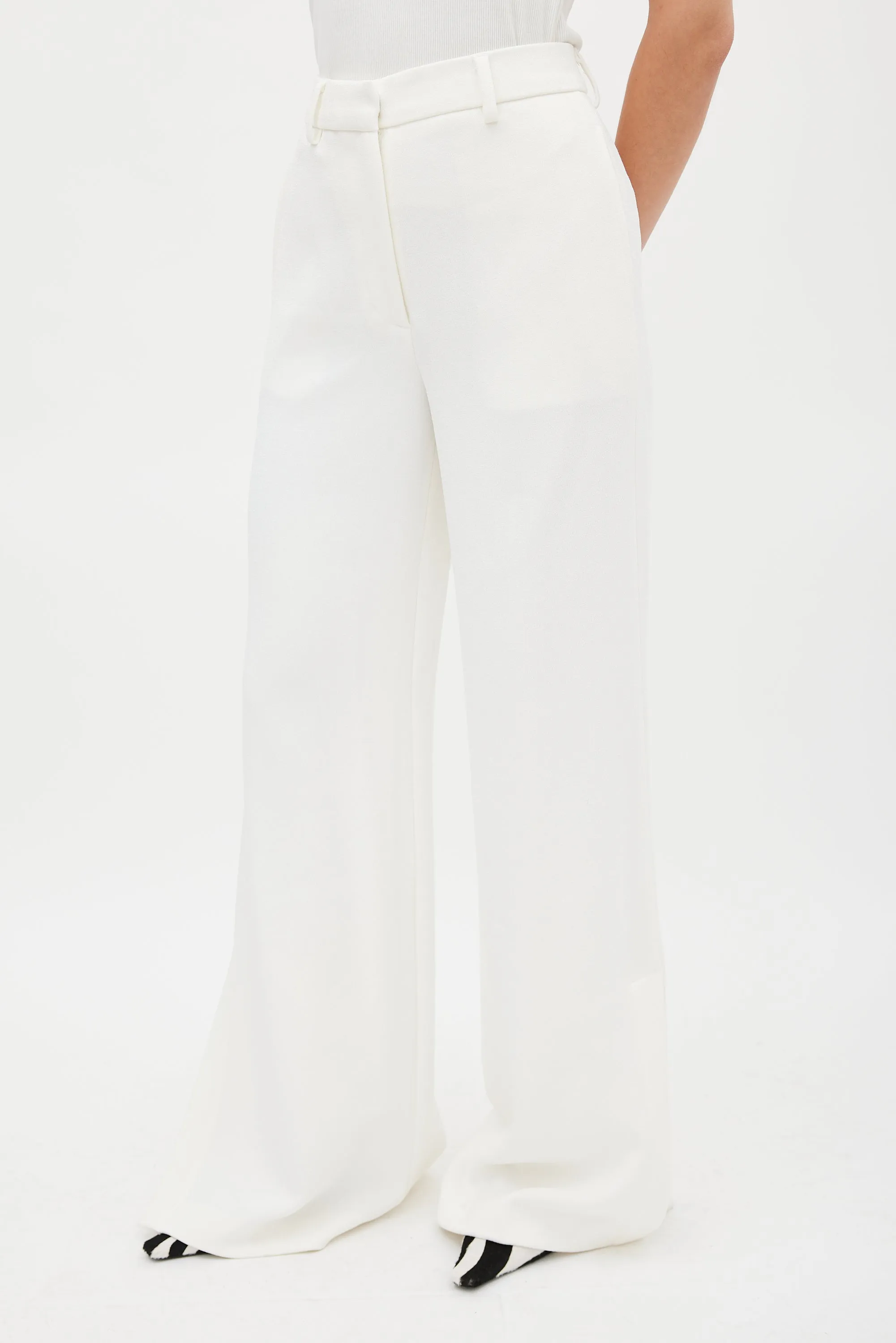 White Wide Flared Split Trouser