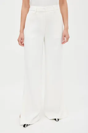 White Wide Flared Split Trouser