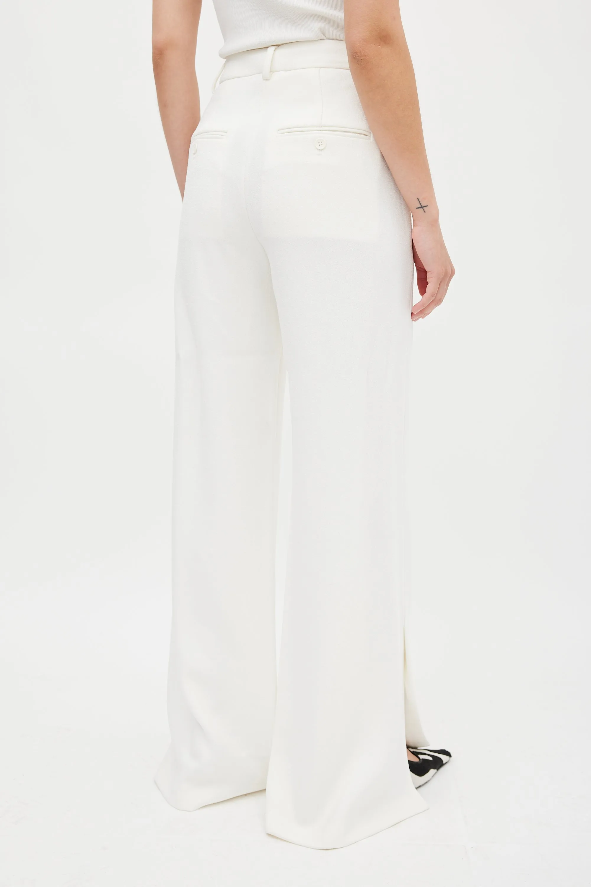 White Wide Flared Split Trouser