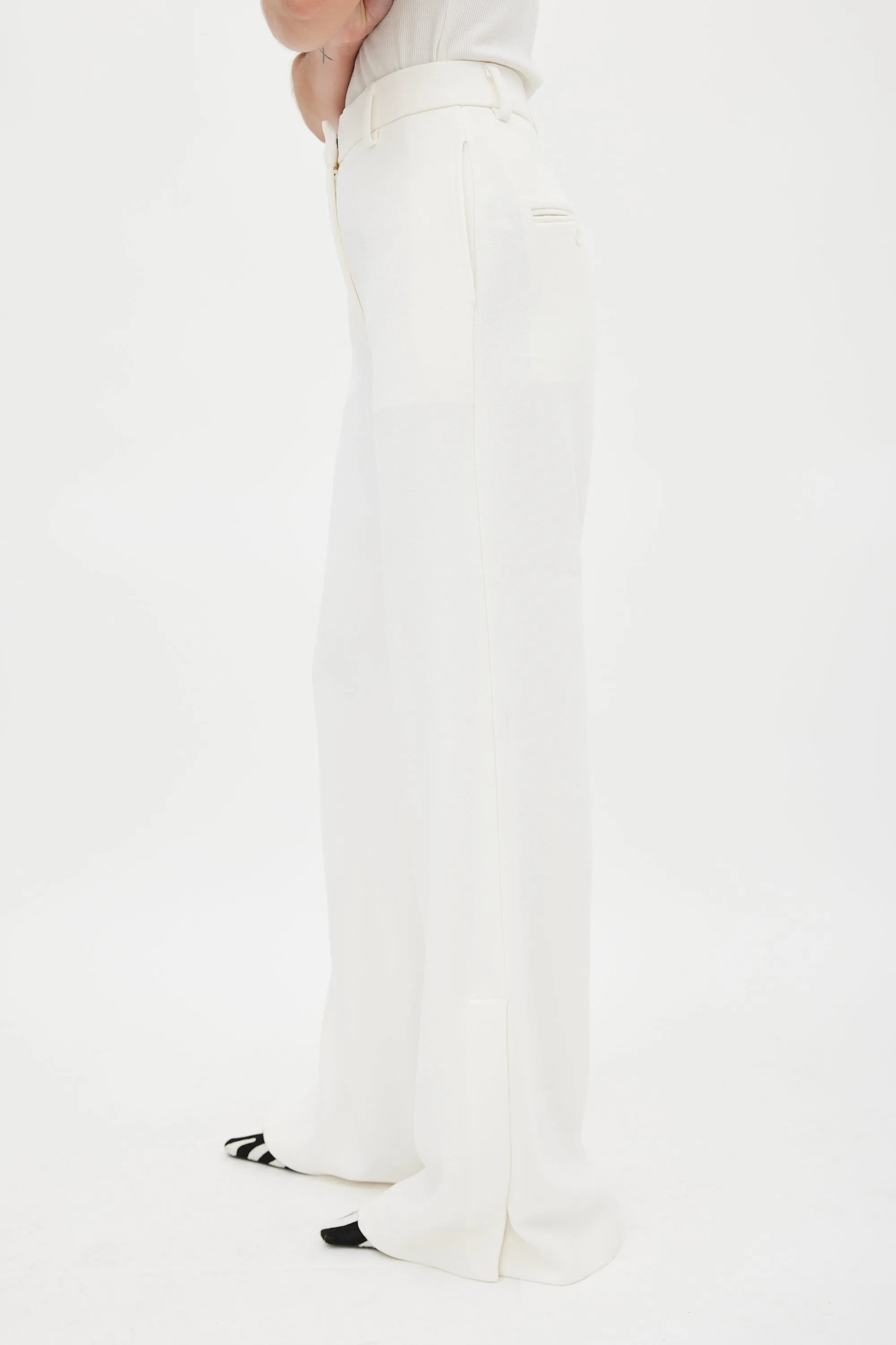 White Wide Flared Split Trouser