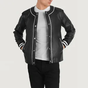 Willis Black Leather Varsity Jacket