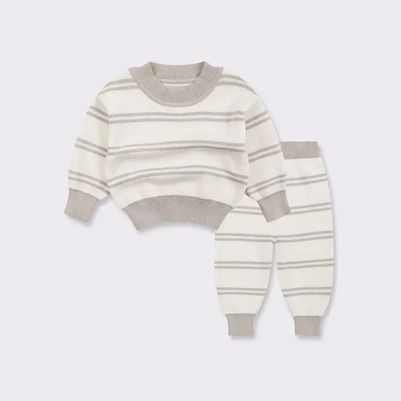 Winter Newborn Boys-Girls Striped Long Sleeve Knit Pullover Set