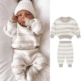 Winter Newborn Boys-Girls Striped Long Sleeve Knit Pullover Set