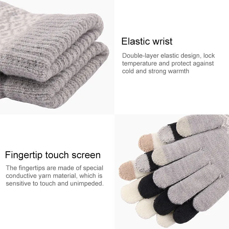 Winter Touch Screen Gloves Women Men Warm Stretch Knit Mittens Imitation Wool Thicken Full Finger Gloves(C-Blue)