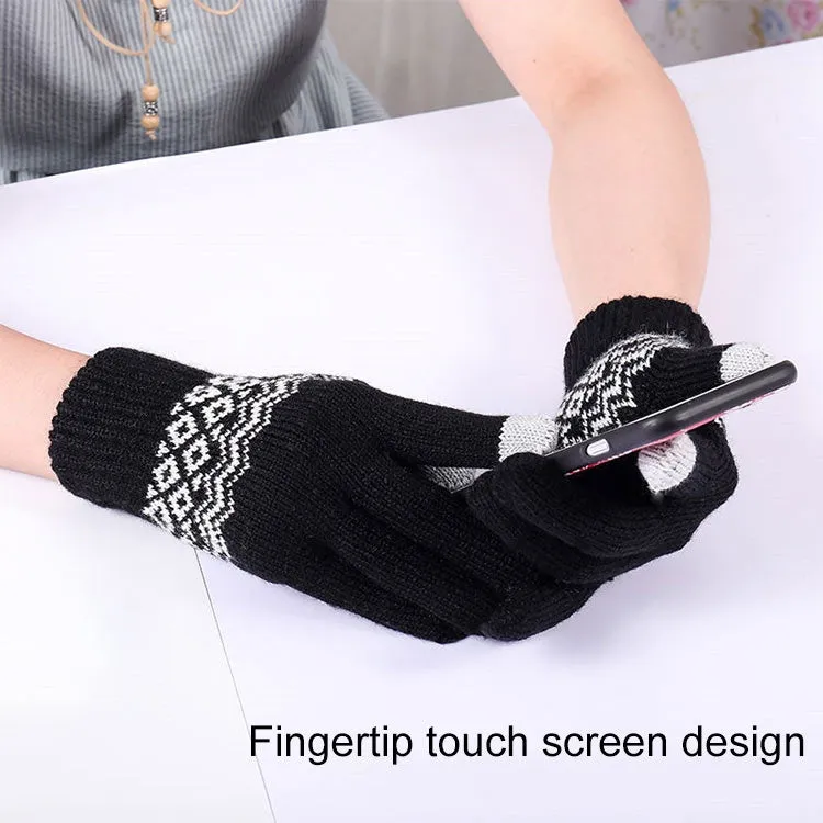 Winter Touch Screen Gloves Women Men Warm Stretch Knit Mittens Imitation Wool Thicken Full Finger Gloves(C-Blue)