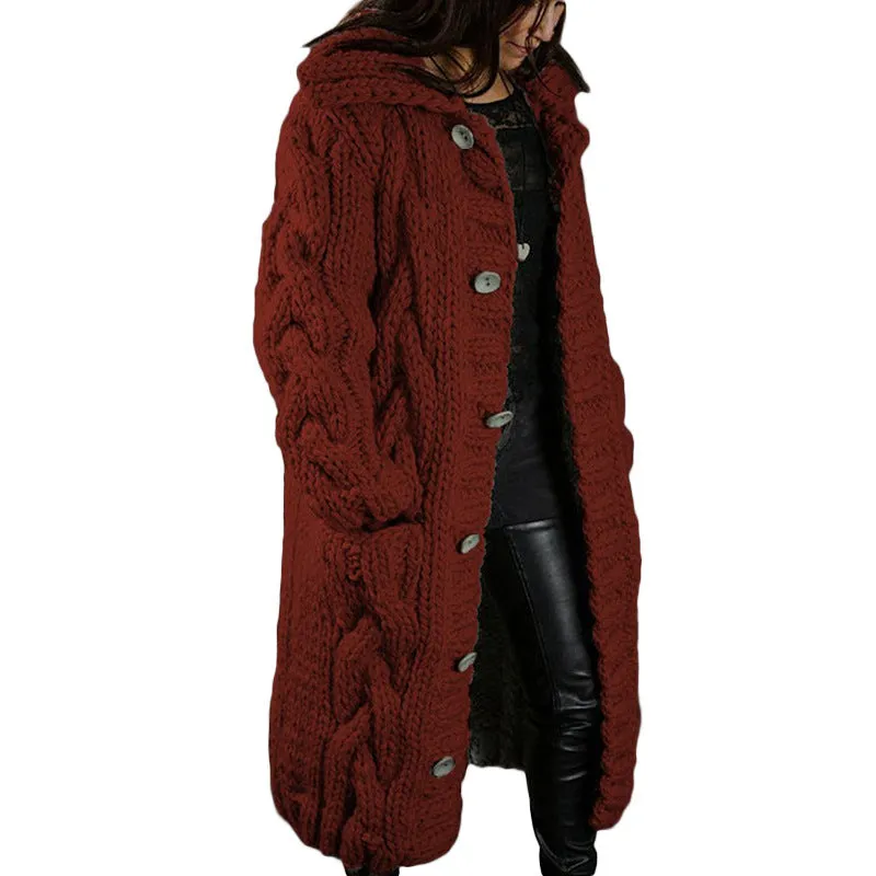 Women Autumn Winter Plus Size Long Button Knitted Cardigan Coat