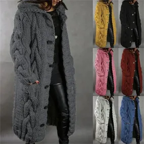 Women Autumn Winter Plus Size Long Button Knitted Cardigan Coat