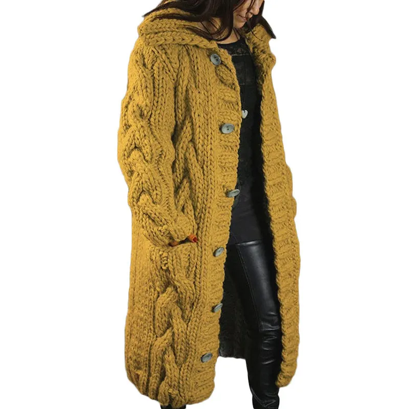 Women Autumn Winter Plus Size Long Button Knitted Cardigan Coat