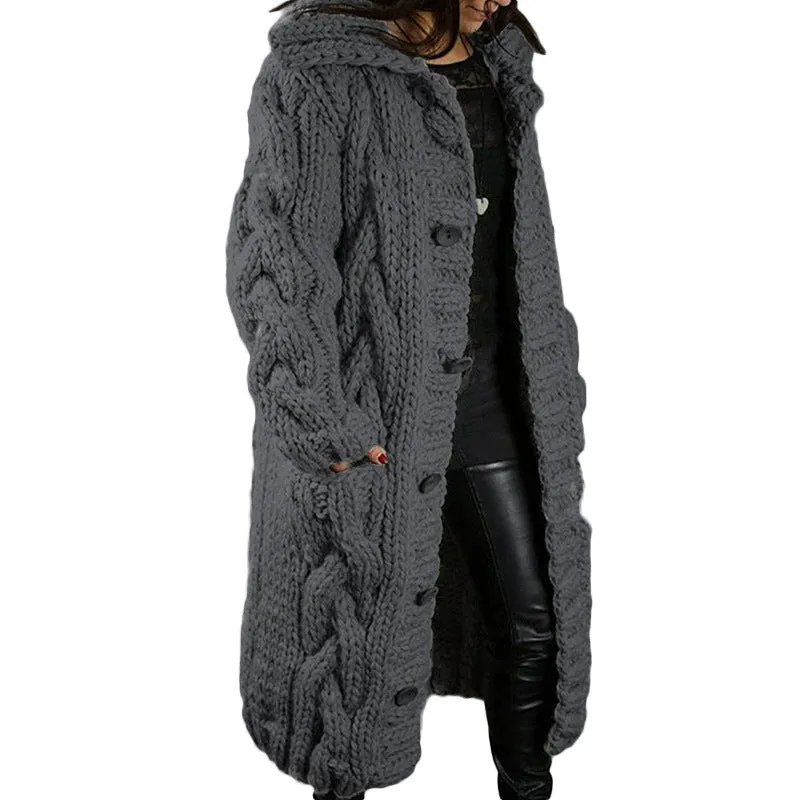 Women Autumn Winter Plus Size Long Button Knitted Cardigan Coat