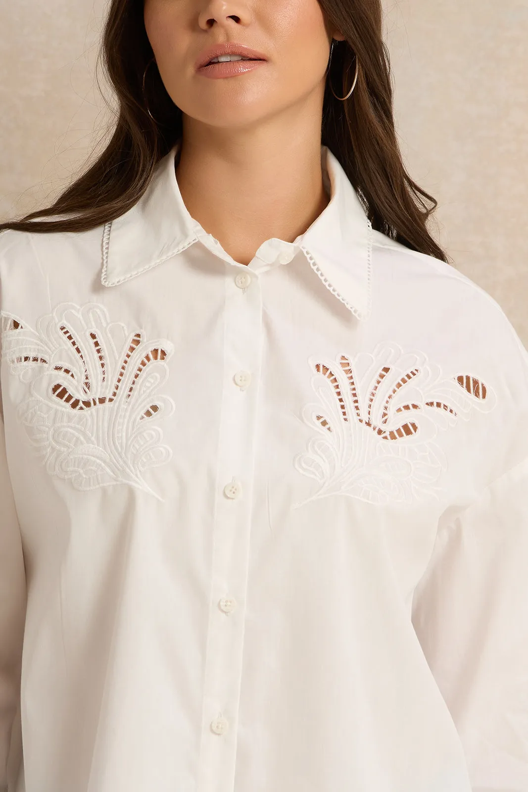 Women Ivory Cutwork Detailed Shirt