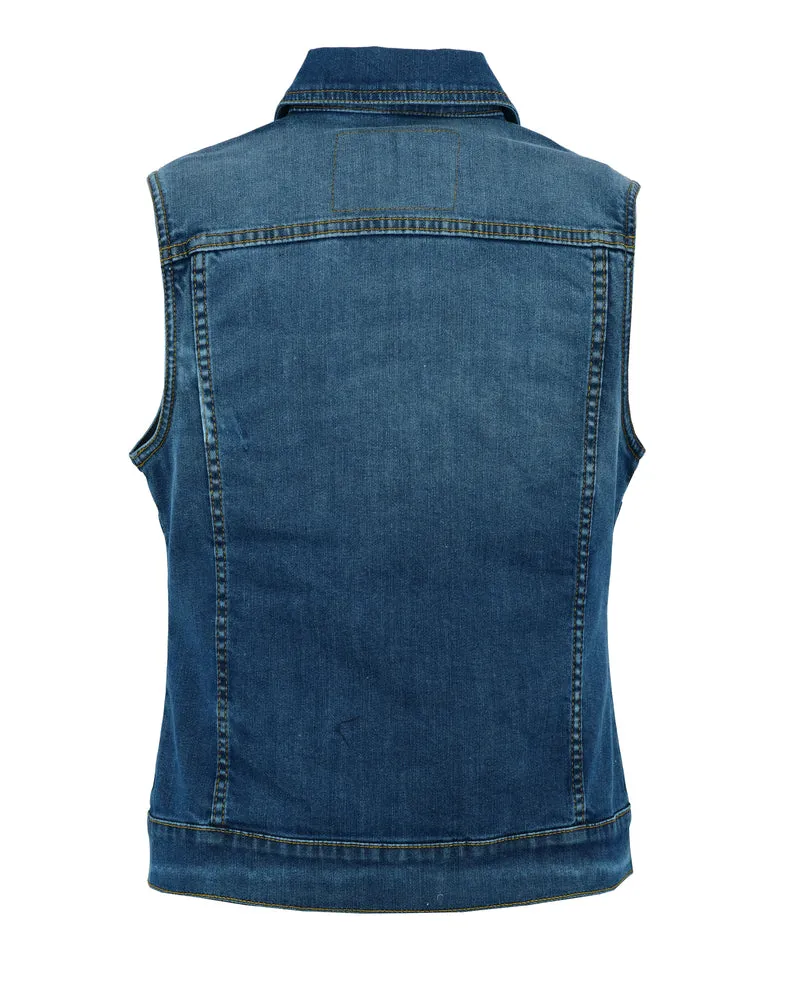 Women's Blue Washed Denim Snap Front Vest