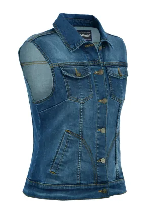 Women's Blue Washed Denim Snap Front Vest