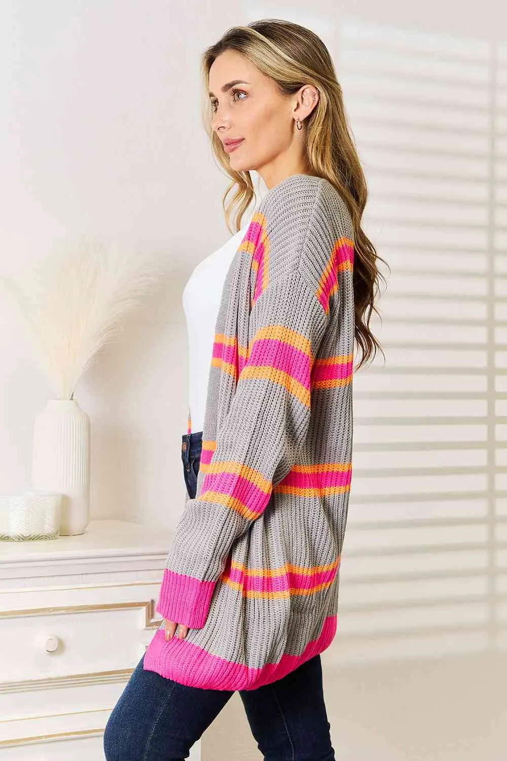 Woven Right Ribbed Long Sleeve Cardigan