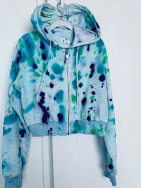 XSmall Confetti Dye Cropped Zip Hoodie