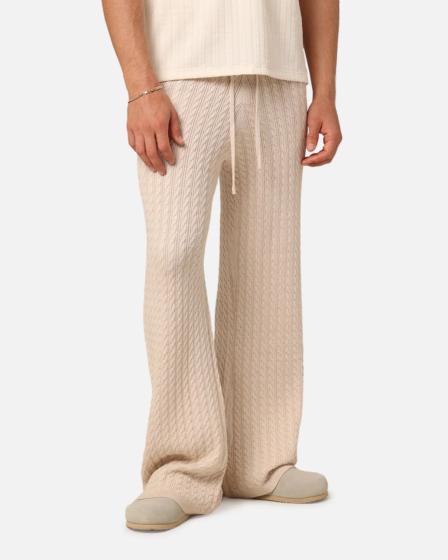 XXIII Slouch Wide Leg Knit Pants Cream