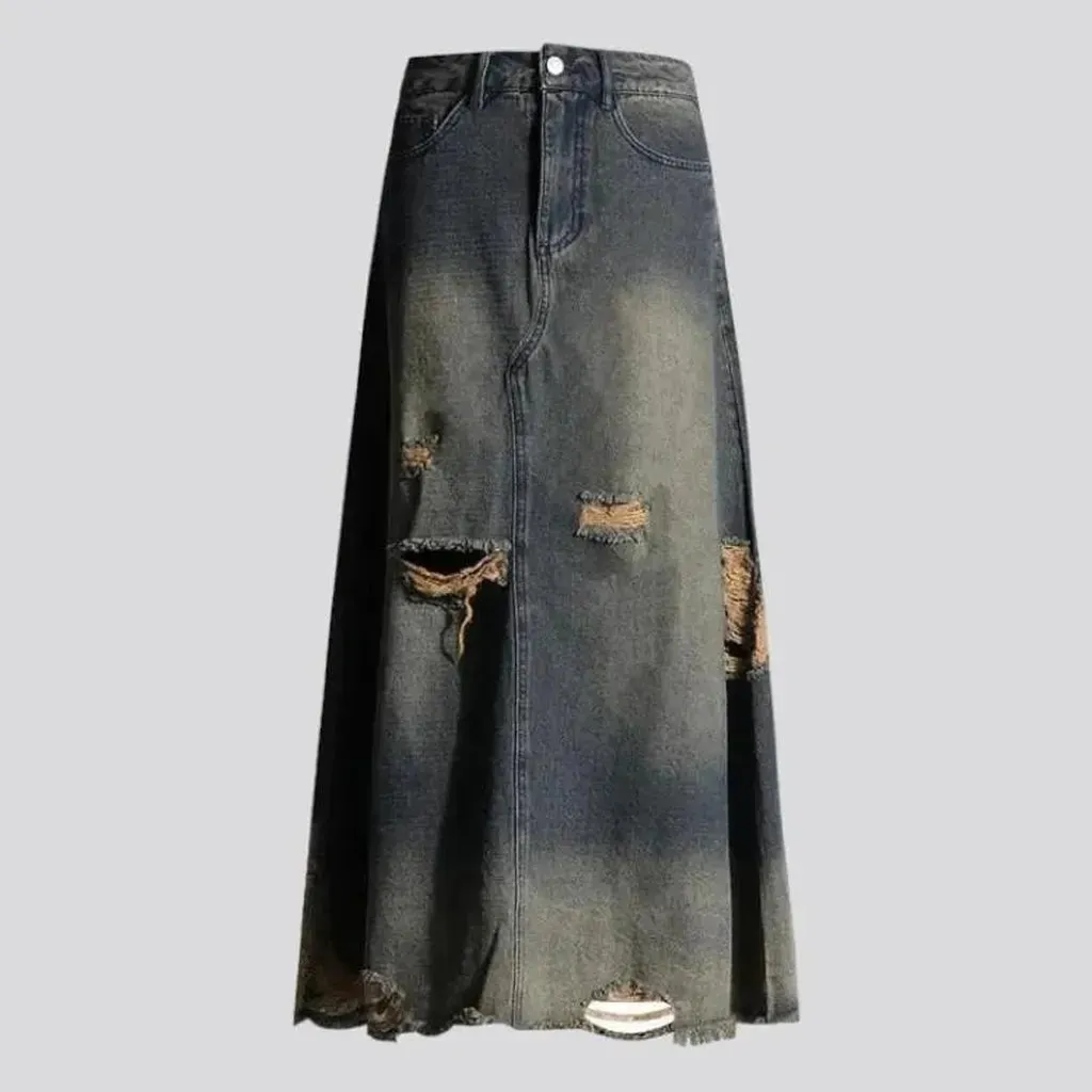 Y2k sanded denim skirt
 for women