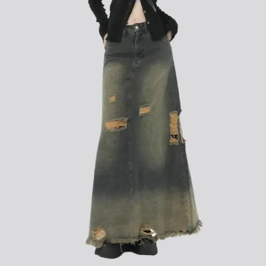 Y2k sanded denim skirt
 for women