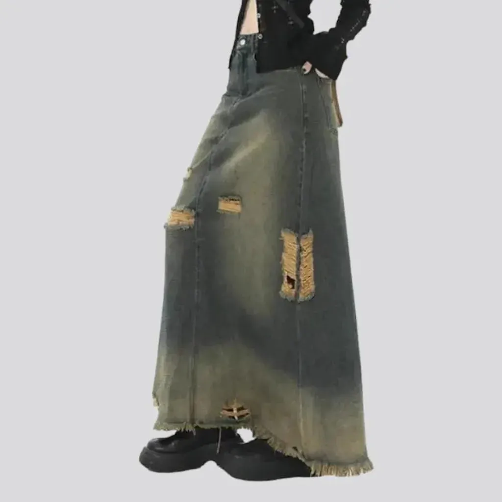 Y2k sanded denim skirt
 for women